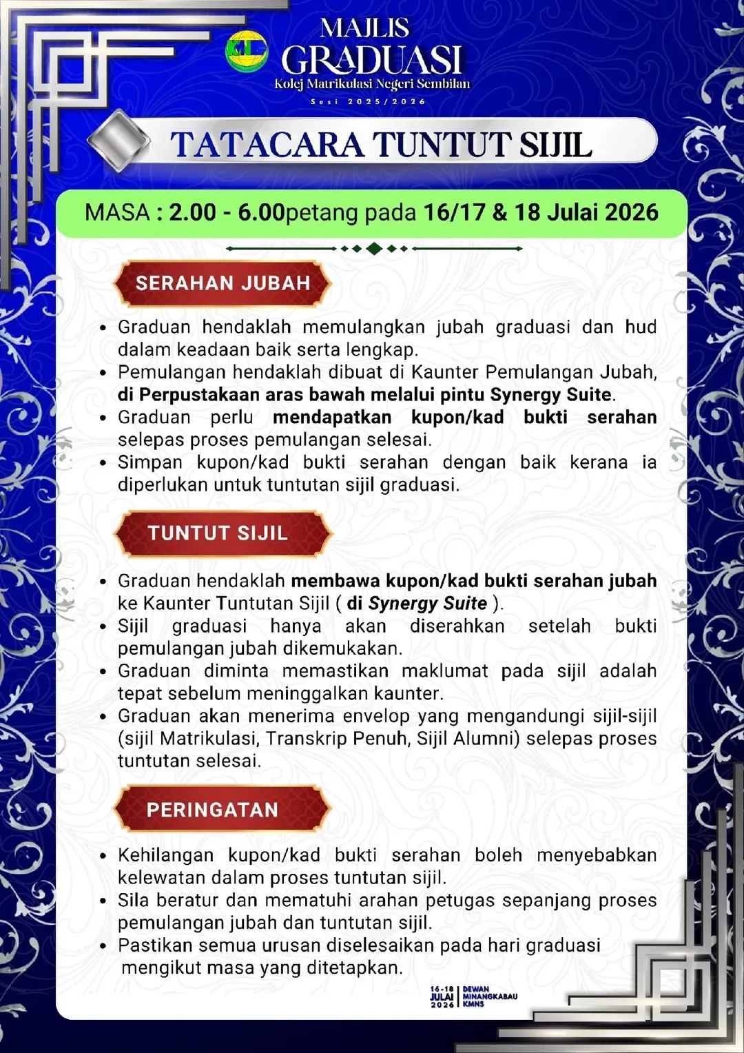 TATACARA TUNTUT SIJIL DAN SERAHAN JUBAH