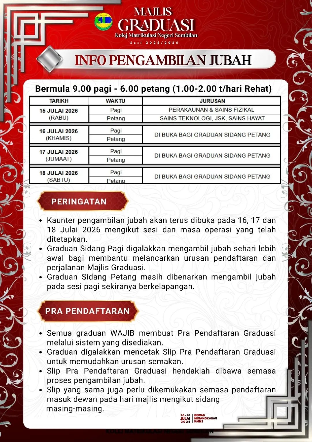 tarikh ambil jubah graduasi