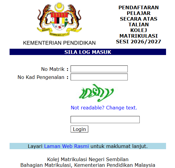 interface daftar kolej online